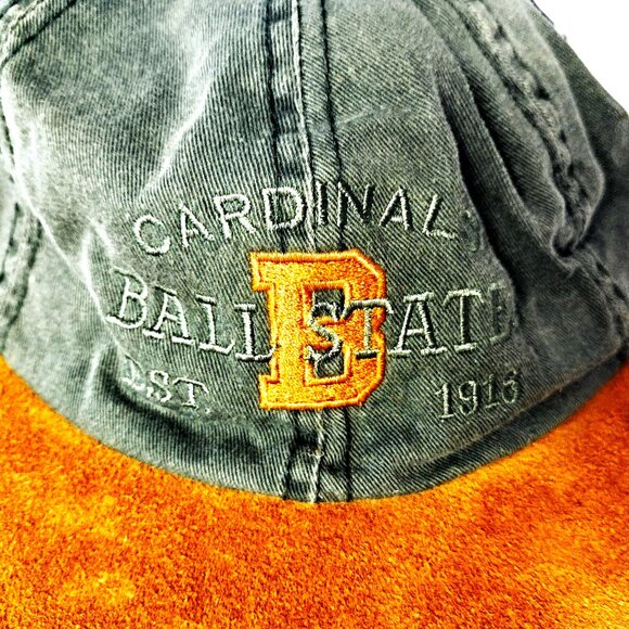 BALL STATE (BSU) Cardinals Denim Green & Suede Ball Cap ~ Adj. Leather Strap NEW - Picture 3 of 8